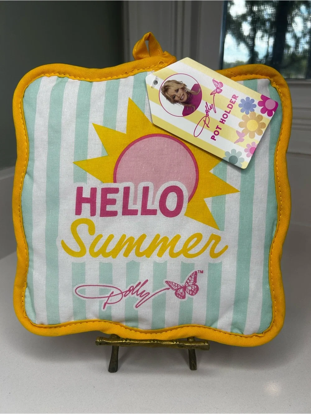 NWT Dolly Parton summer yellow pink stripe pot holder